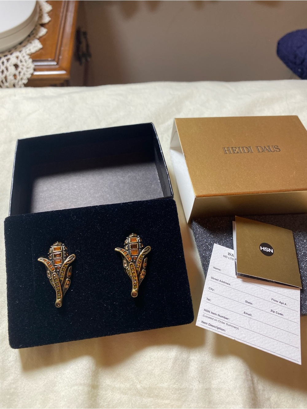 Heidi Daus Bronze Tone Amber crystal Clip-On Earrings